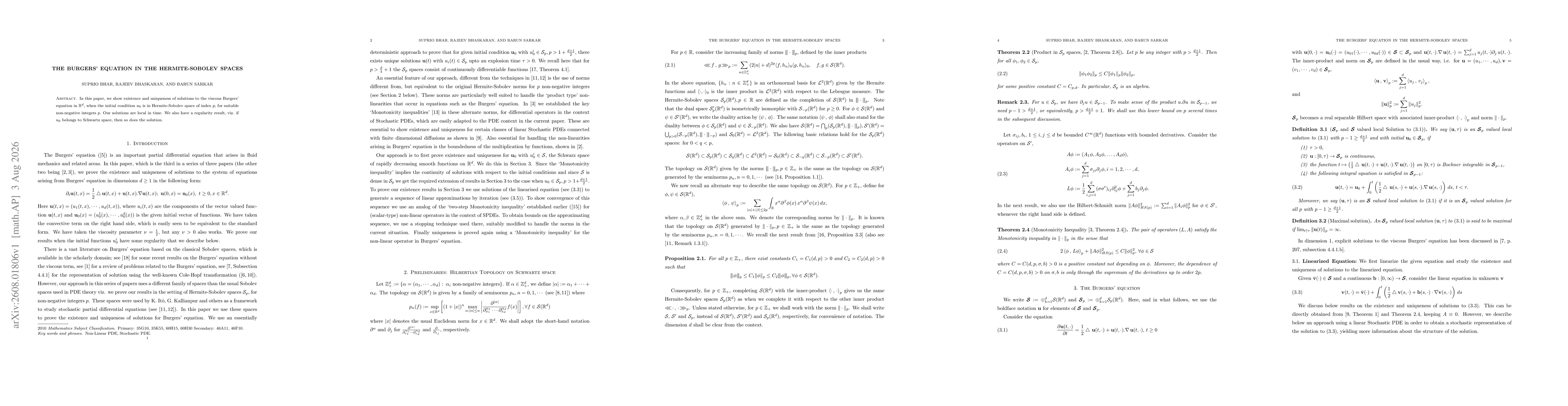 Thumbnail for The Burgers' Equation in the Hermite-Sobolev Spaces