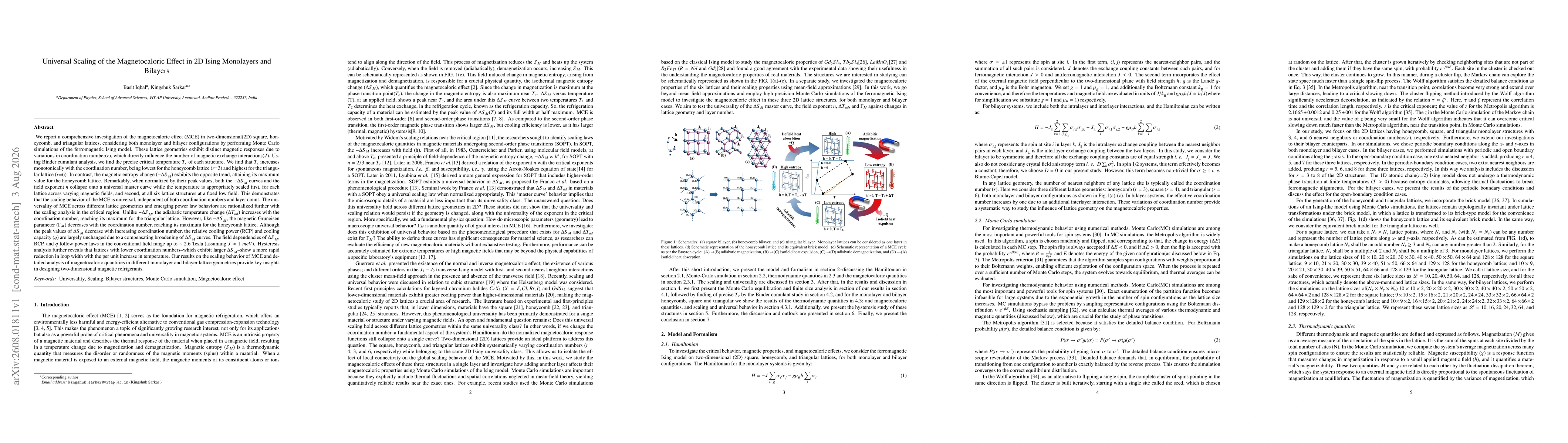 Thumbnail for Universal Scaling of the Magnetocaloric Effect in 2D Ising Monolayers and Bilayer