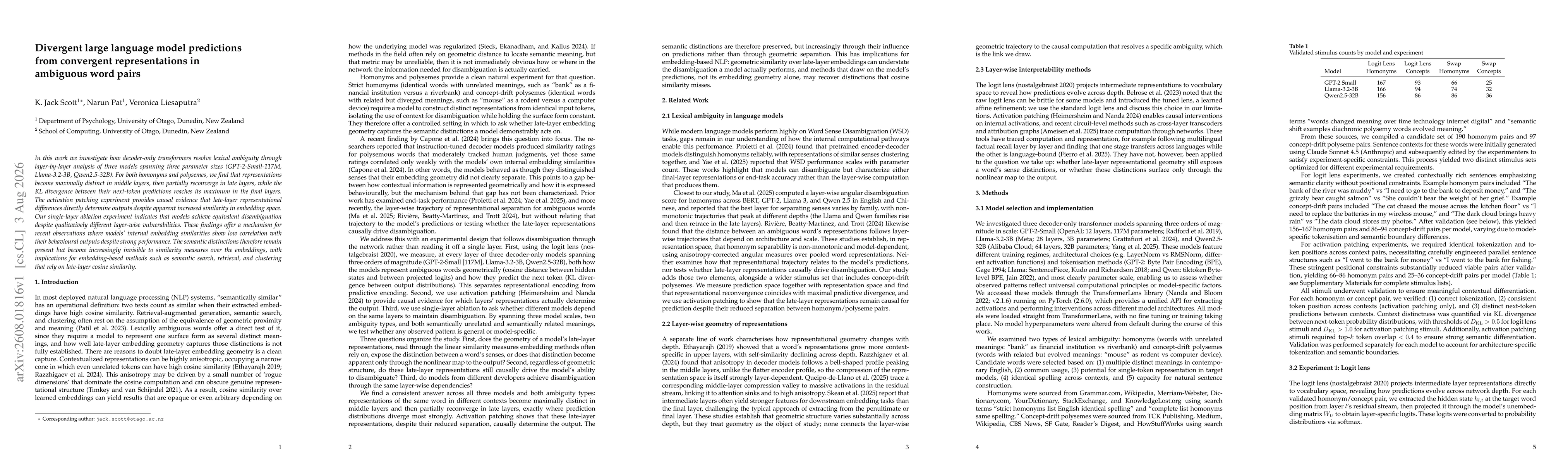Thumbnail for Divergent large language model predictions from convergent representations in ambiguous word pairs