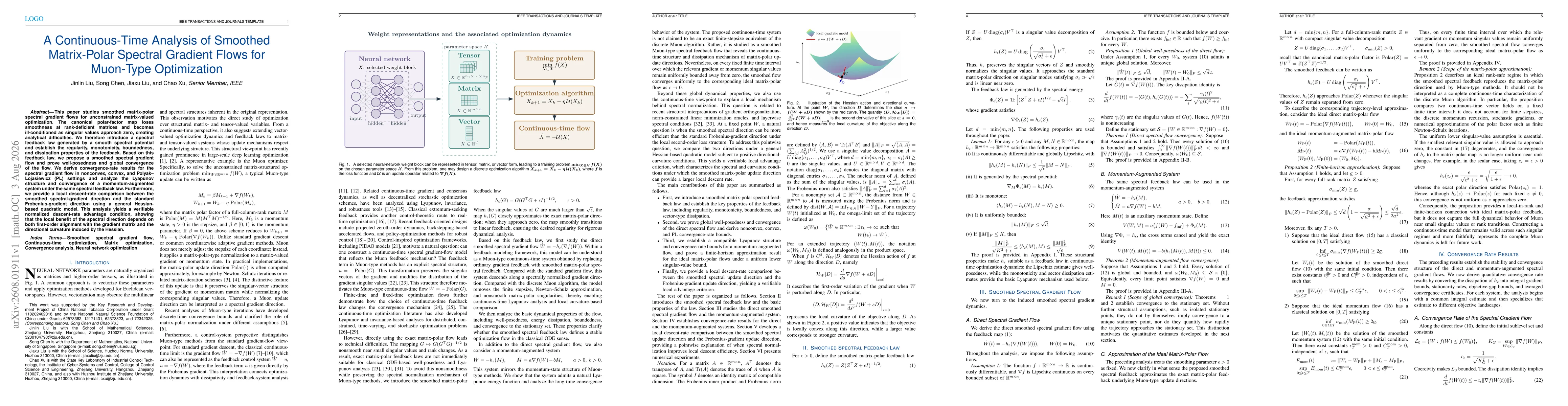 Thumbnail for A Continuous-Time Analysis of Smoothed Matrix-Polar Spectral Gradient Flows for Muon-Type Optimization