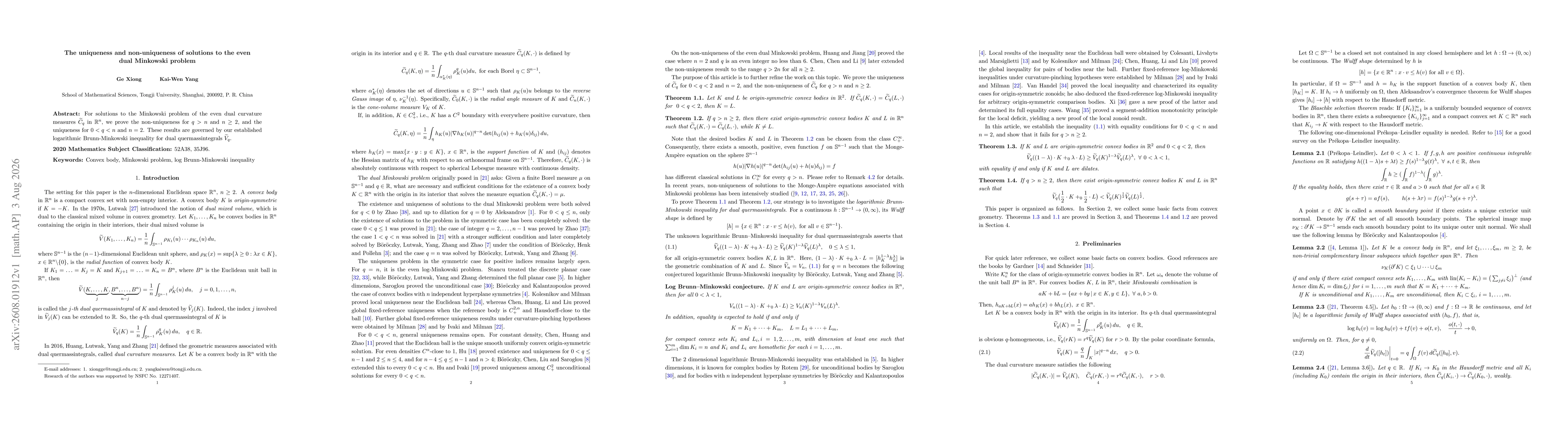 Thumbnail for The uniqueness and non-uniqueness of solutions to the even dual Minkowski problem