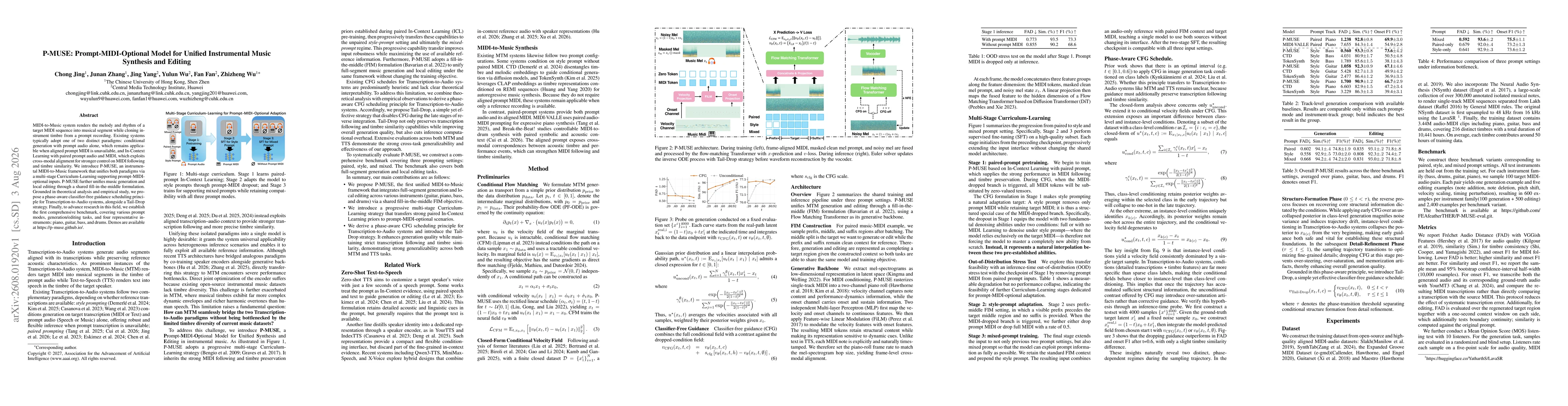 Thumbnail for P-MUSE: Prompt-MIDI-Optional Model for Unified Instrumental Music Synthesis and Editing