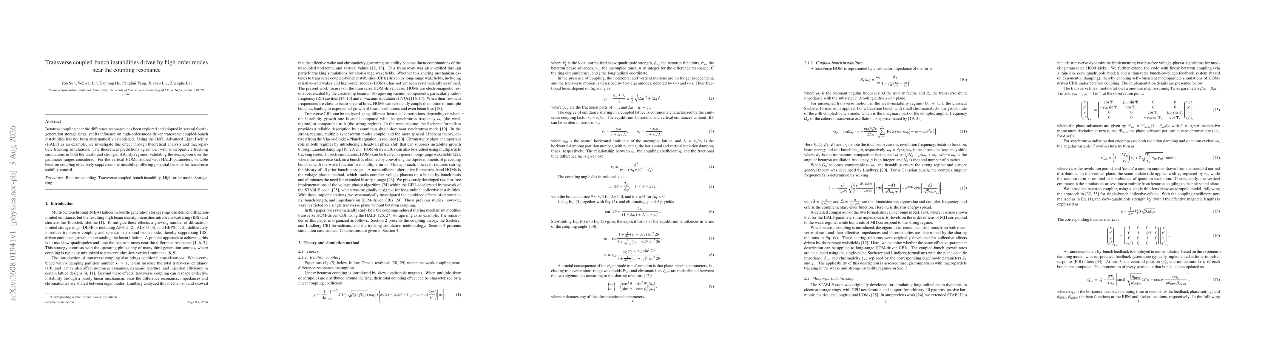 Thumbnail for Transverse coupled-bunch instabilities driven by high-order modes near the coupling resonance
