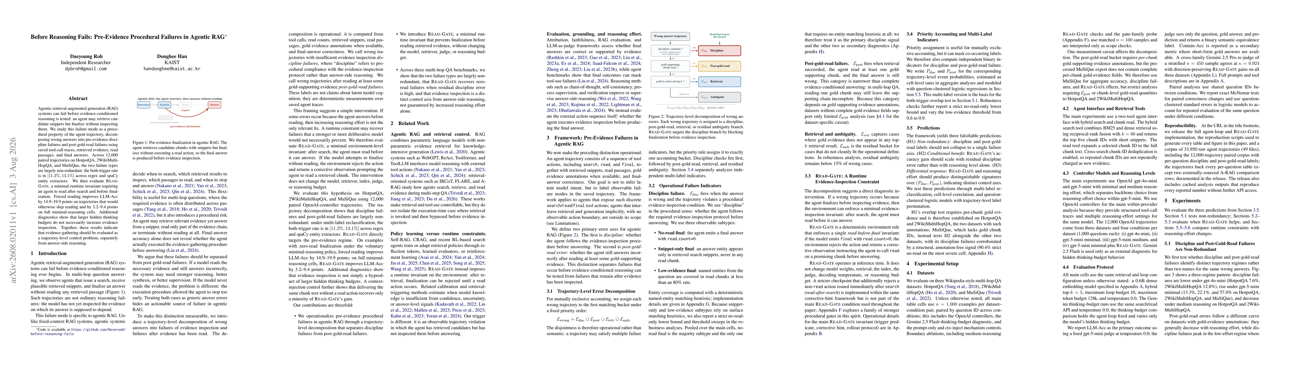 Thumbnail for Before Reasoning Fails: Pre-Evidence Procedural Failures in Agentic RAG
