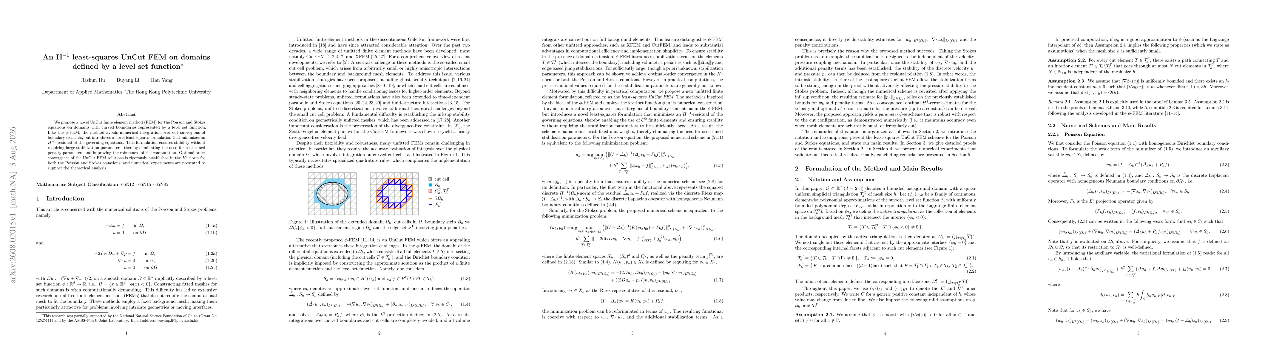 Thumbnail for An $H^{-1}$ least-squares UnCut FEM on domains defined by a level set function