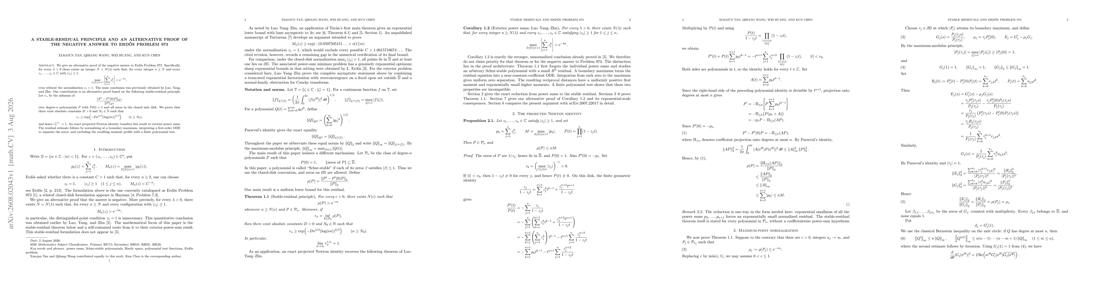 Thumbnail for A Stable-Residual Principle and an Alternative Proof of the Negative Answer to Erdős Problem 973
