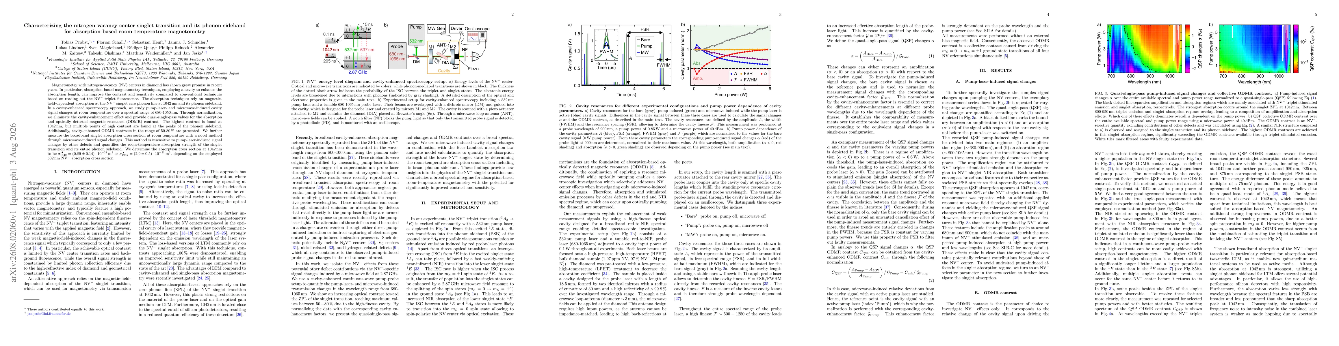 Thumbnail for Characterizing the nitrogen-vacancy center singlet transition and its phonon sideband for absorption-based room-temperature magnetometry
