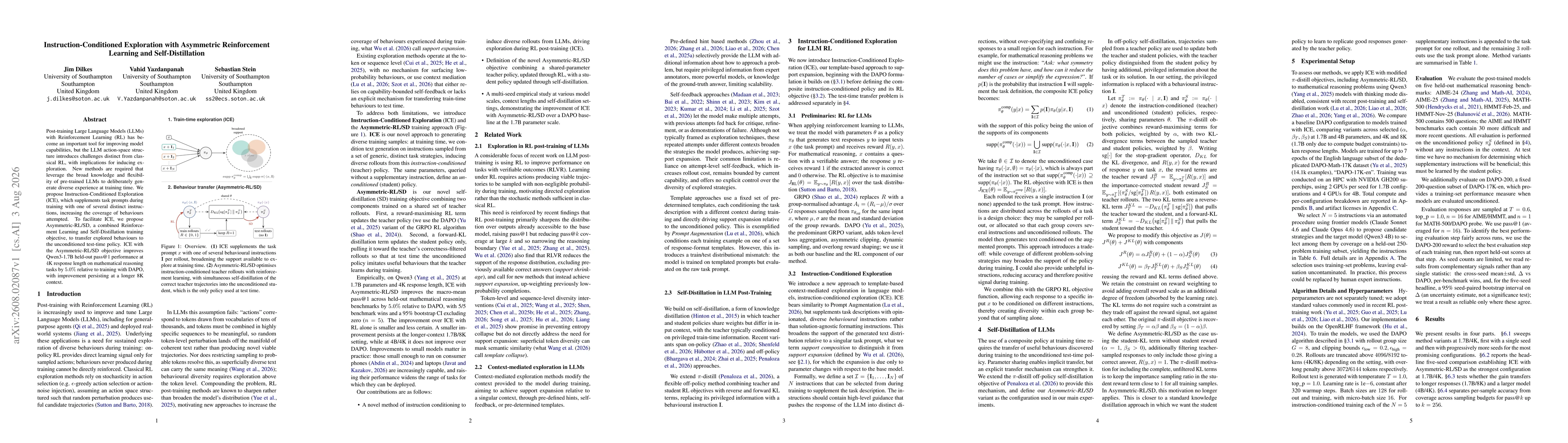 Thumbnail for Instruction-Conditioned Exploration with Asymmetric Reinforcement Learning and Self-Distillation