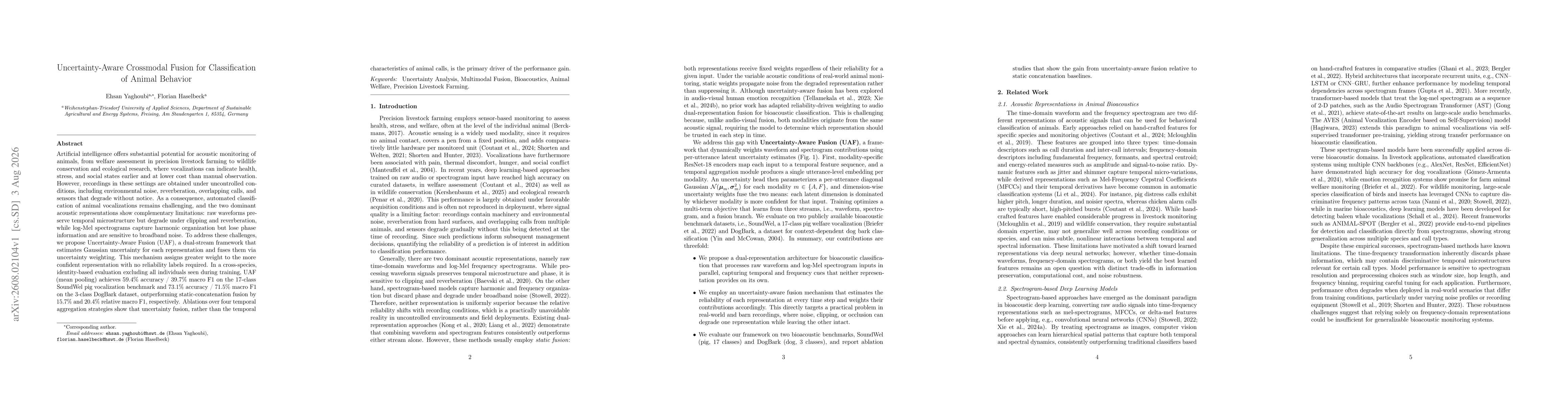 Thumbnail for Uncertainty-Aware Crossmodal Fusion for Classification of Animal Behavior