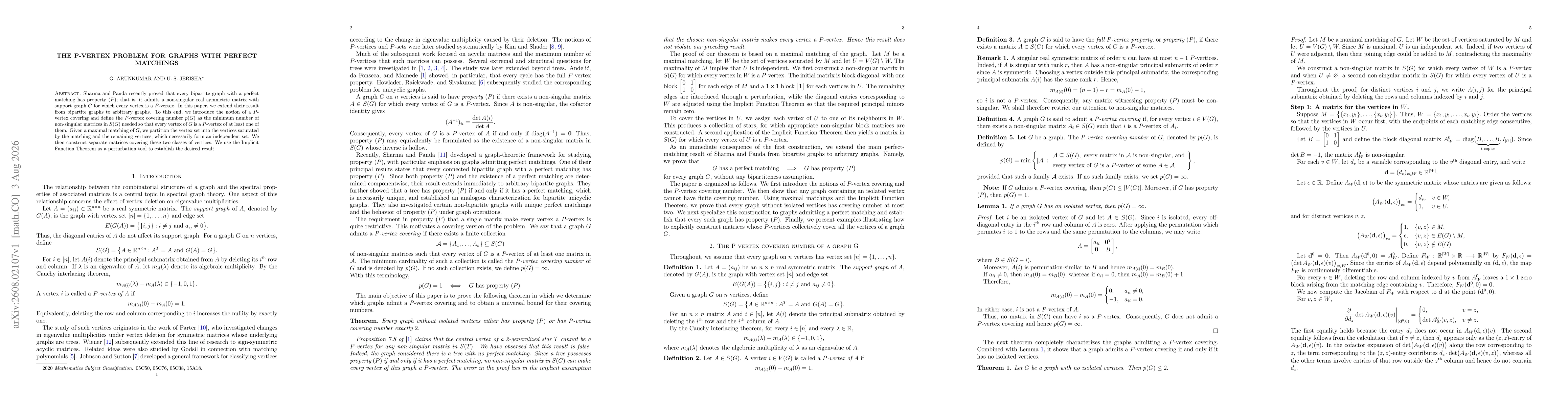 Thumbnail for The P-vertex problem for graphs with perfect matchings