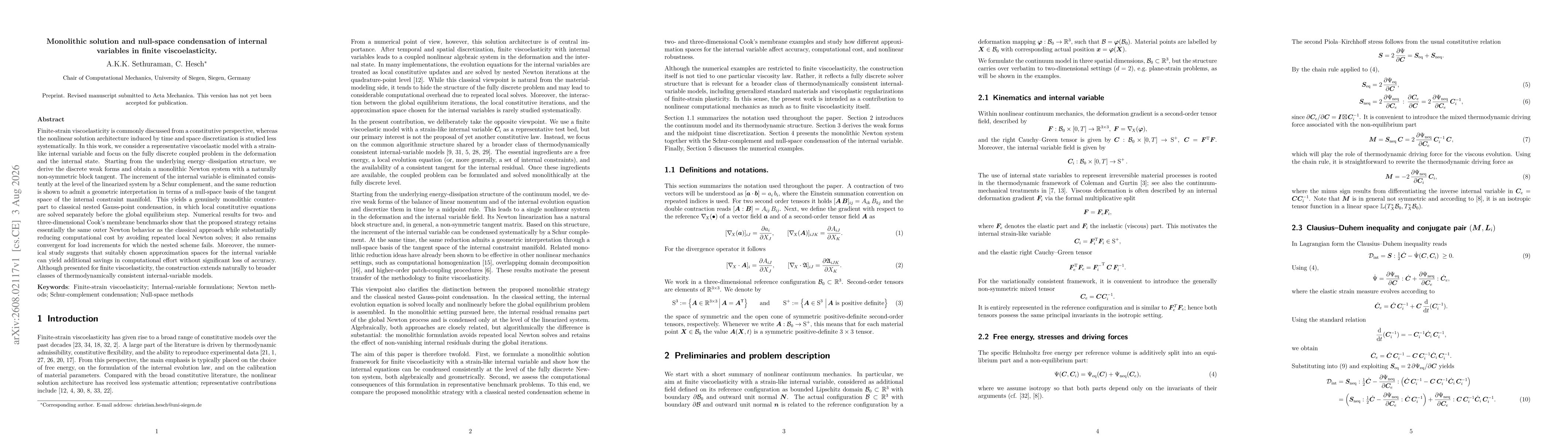 Thumbnail for Monolithic solution and null-space condensation of internal variables in finite viscoelasticity