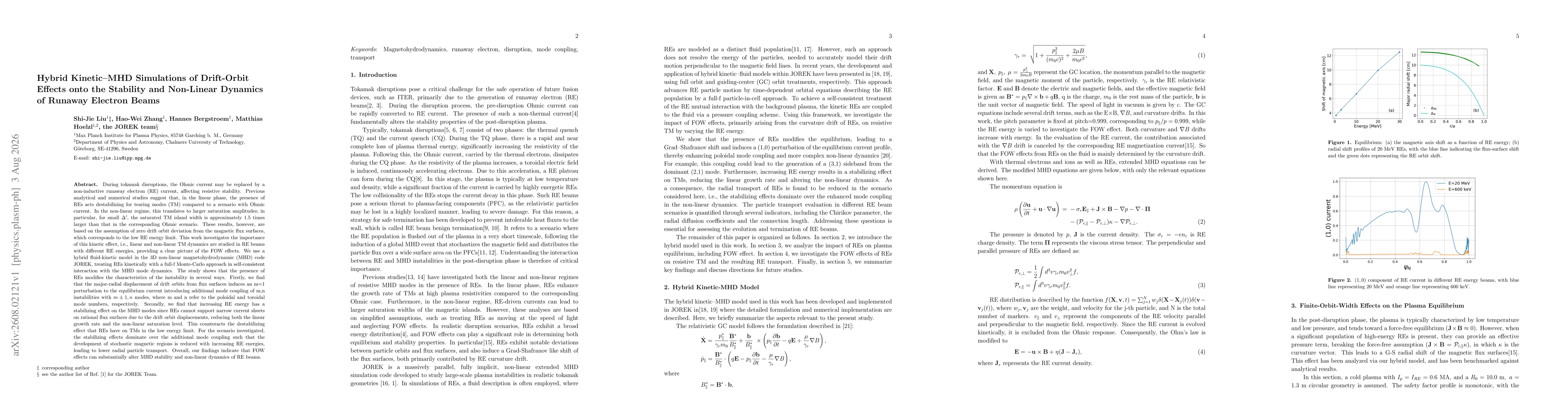 Thumbnail for Hybrid Kinetic-MHD Simulations of Drift-Orbit Effects on the Stability and Non-Linear Dynamics of Runaway Electron Beams