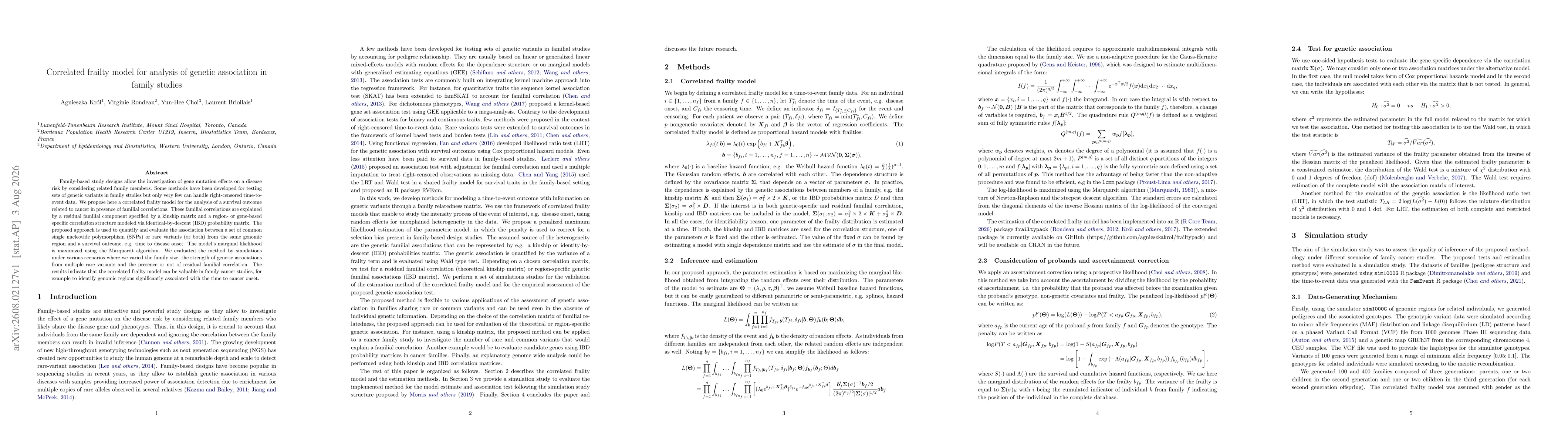 Thumbnail for Correlated frailty model for analysis of genetic association in family studies