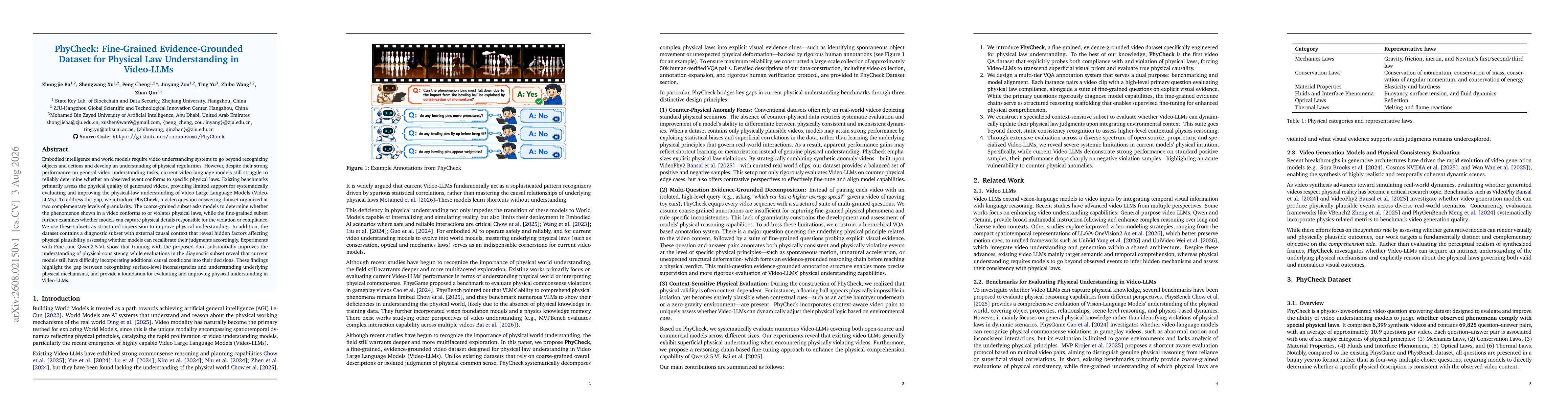 Thumbnail for PhyCheck: Fine-Grained Evidence-Grounded Dataset for Physical Law Understanding in Video-LLMs
