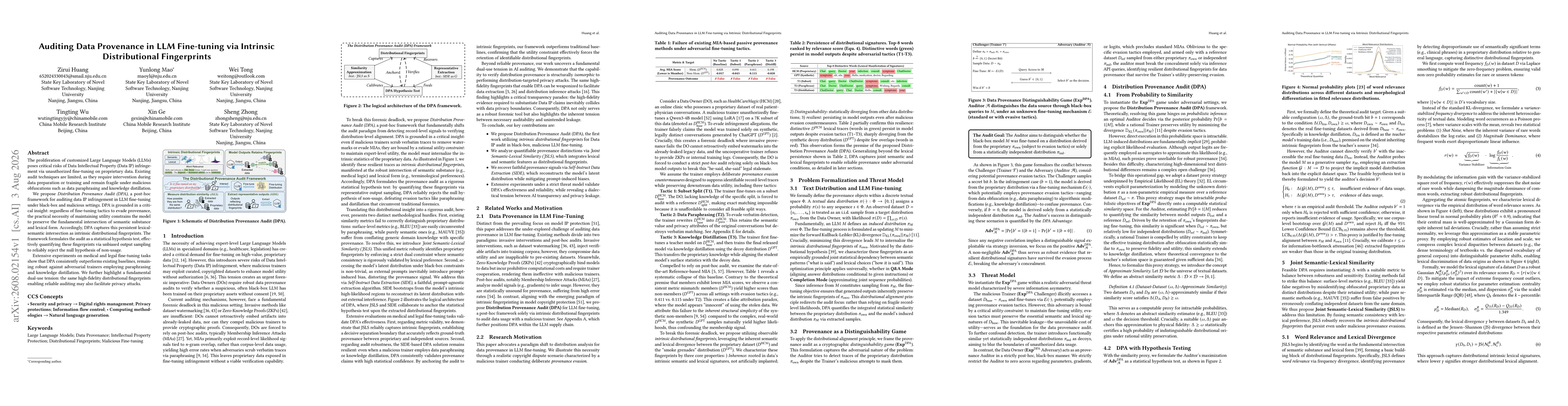 Thumbnail for Auditing Data Provenance in LLM Fine-tuning via Intrinsic Distributional Fingerprints