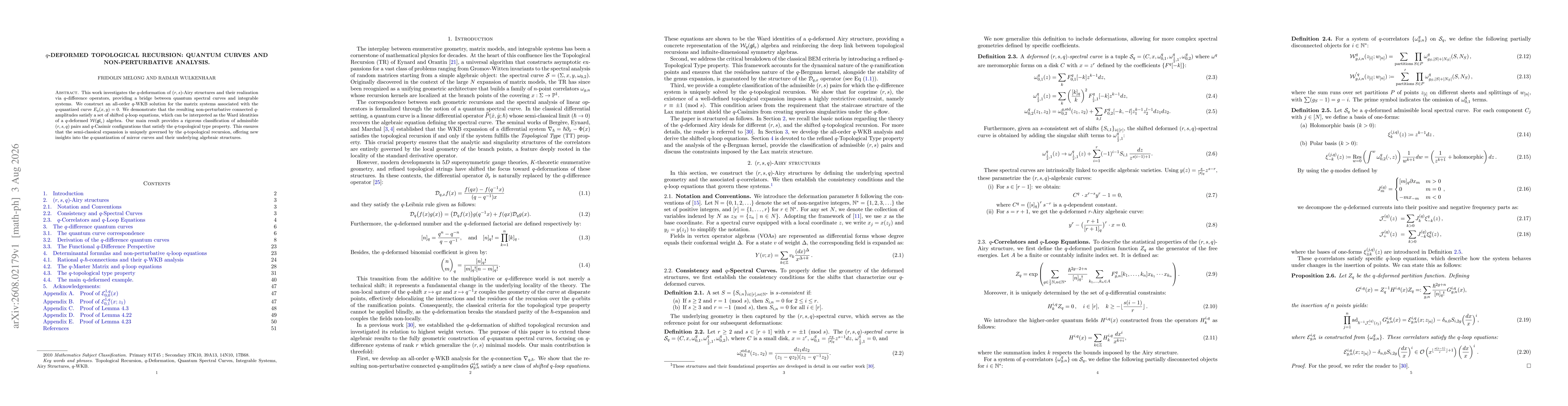 Thumbnail for $q$-Deformed Topological Recursion: Quantum Curves and Non-perturbative Analysis