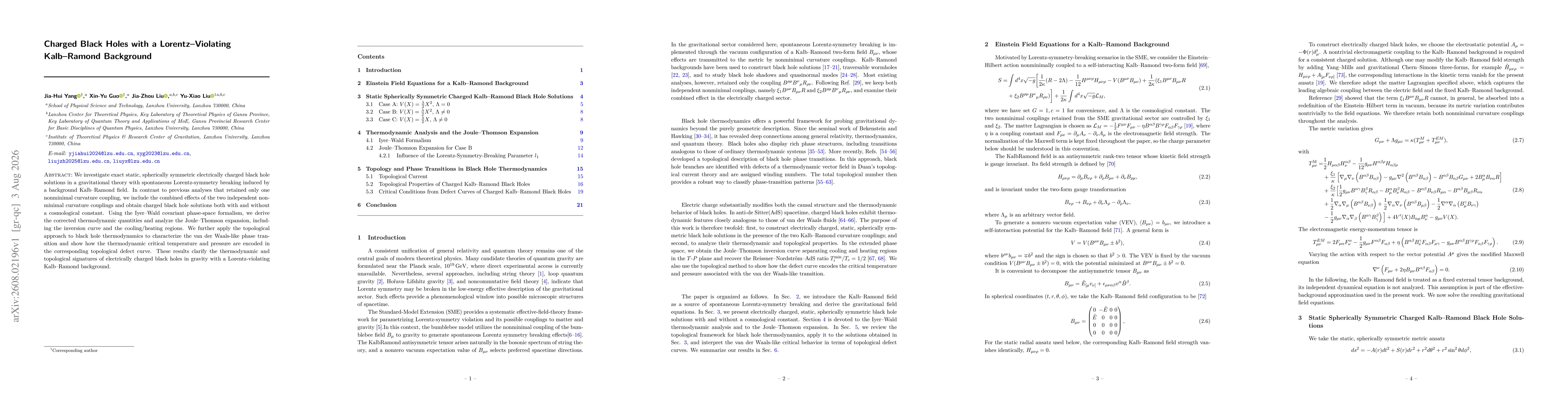 Thumbnail for Charged Black Holes with a Lorentz--Violating Kalb--Ramond Background