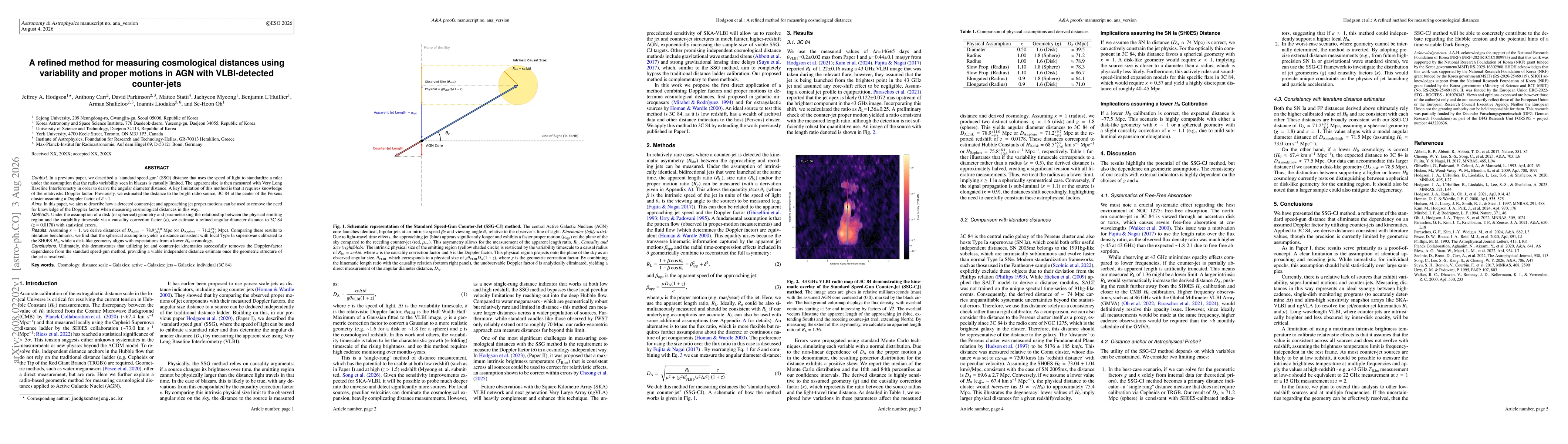 Thumbnail for A refined method for measuring cosmological distances using variability and proper motions in AGN with VLBI-detected counter-jets