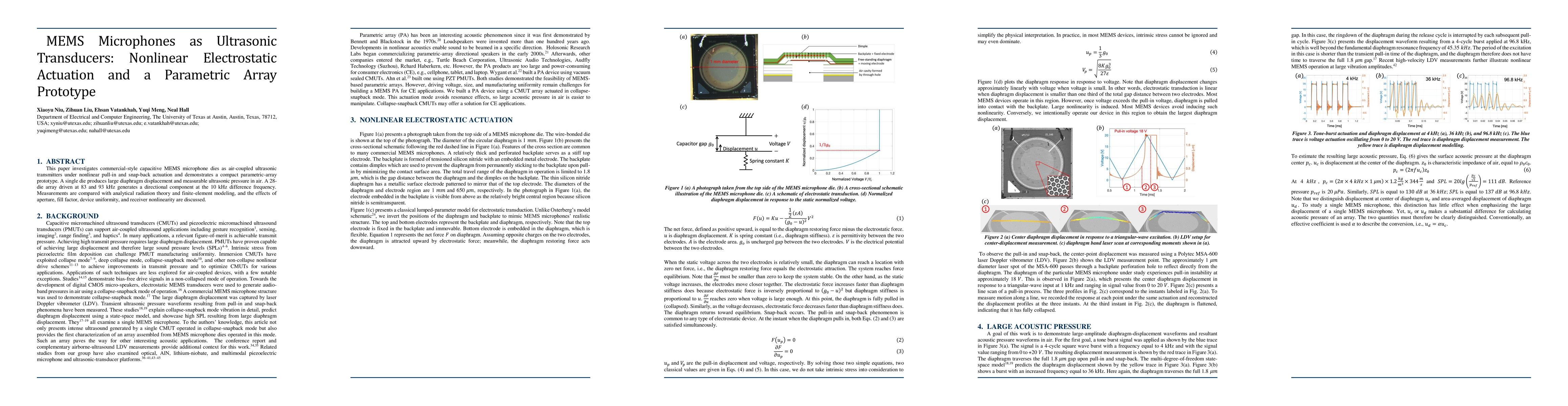 Thumbnail for MEMS Microphones as Ultrasonic Transducers: Nonlinear Electrostatic Actuation and a Parametric Array Prototype