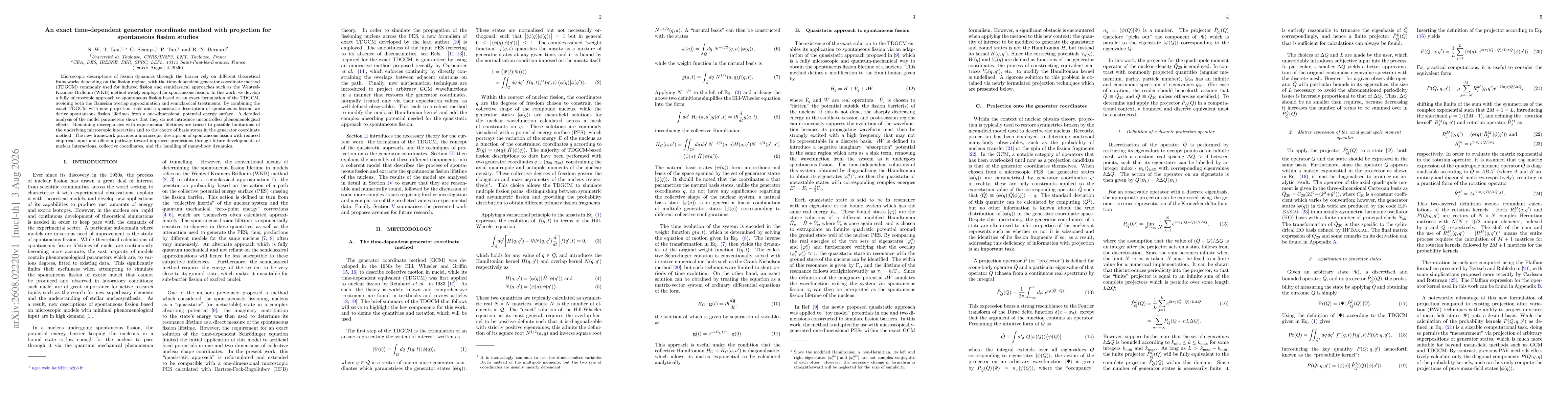 Thumbnail for An exact time-dependent generator coordinate method with projection for spontaneous fission reactions