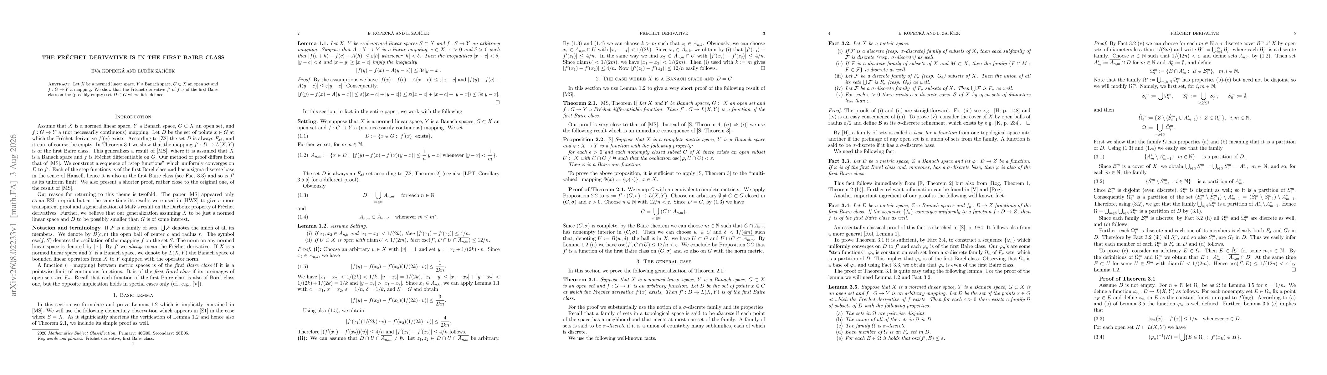 Thumbnail for The Fréchet derivative is in the first Baire class