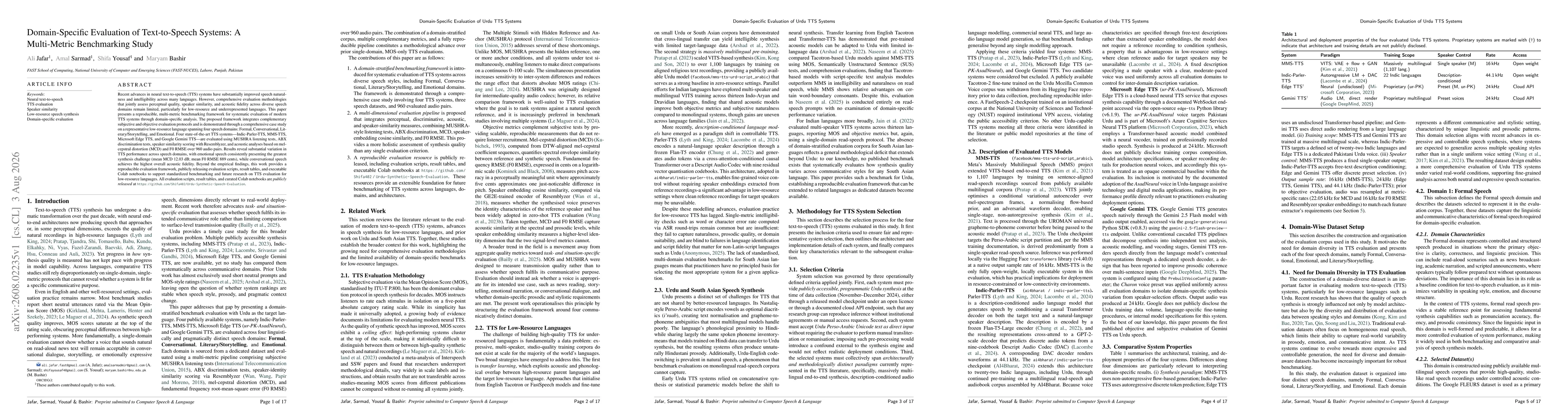 Thumbnail for Domain-Specific Evaluation of Text-to-Speech Systems: A Multi-Metric Benchmarking Study