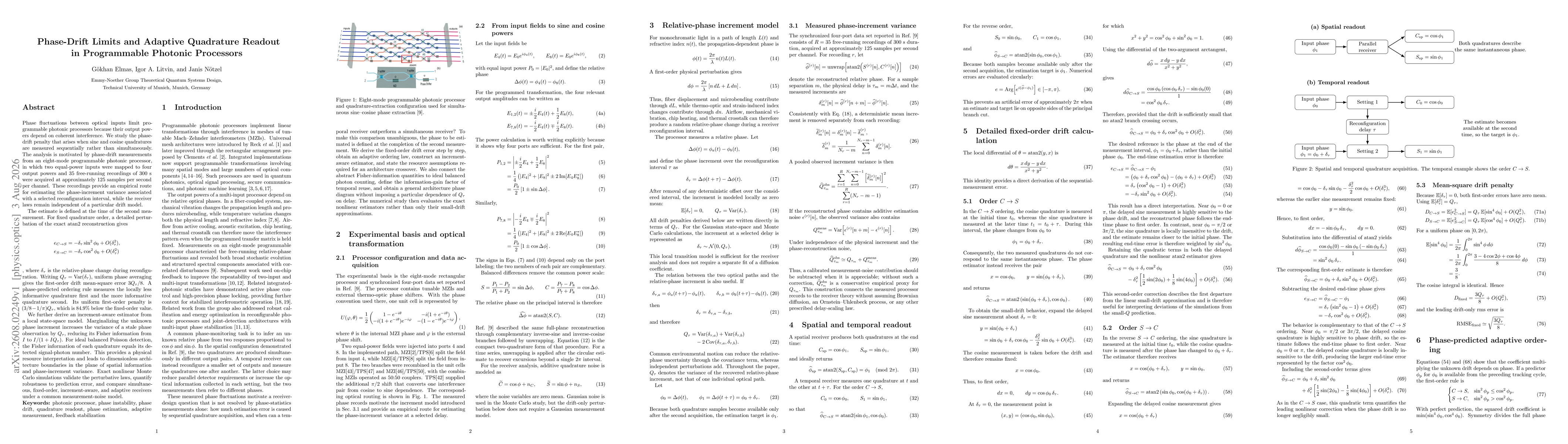 Thumbnail for Phase-Drift Limits and Adaptive Quadrature Readout in Programmable Photonic Processors