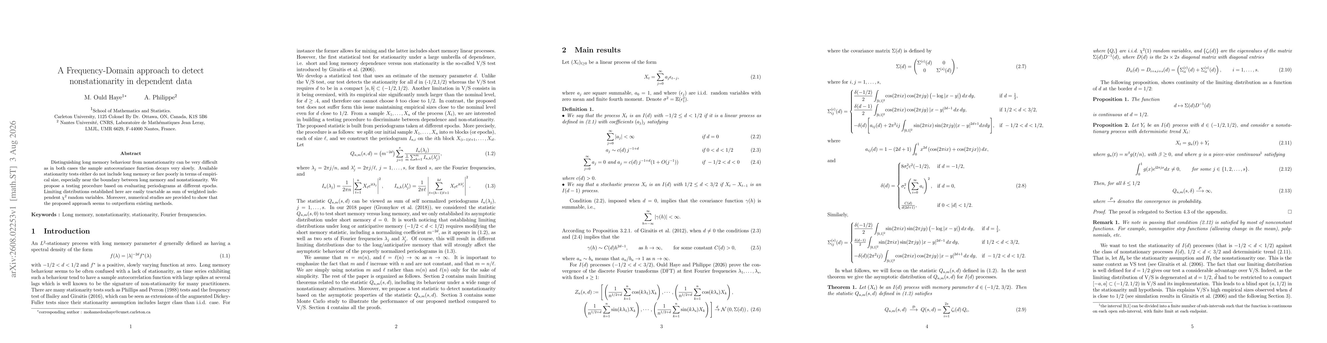 Thumbnail for A Frequency-Domain approach to detect nonstationarity in dependent data