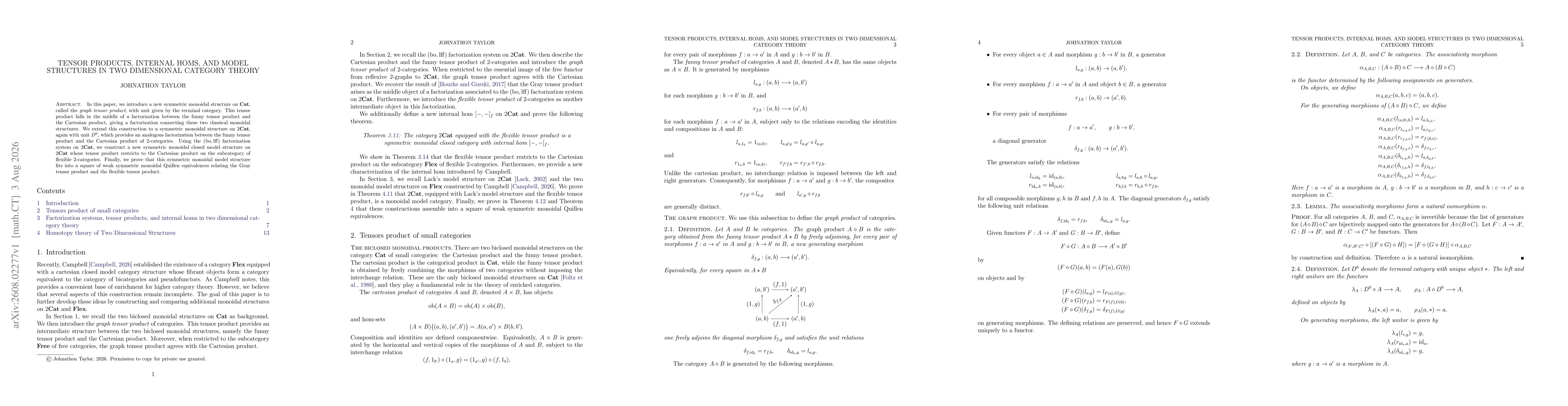 Thumbnail for Tensor products, internal homs, and model structures in two dimensional category theory
