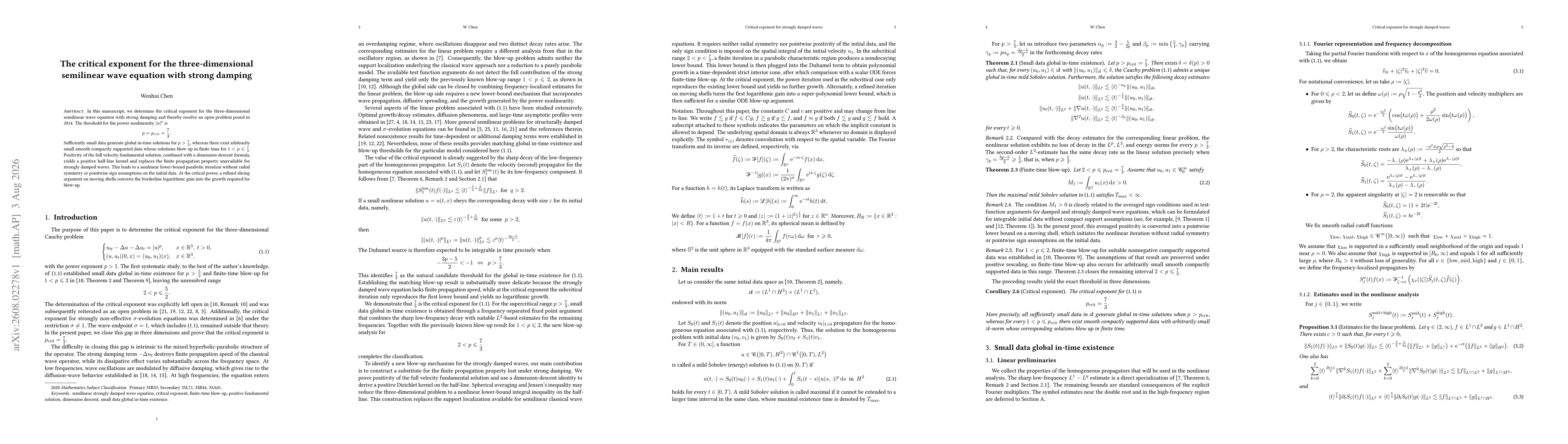 Thumbnail for The critical exponent for the three-dimensional semilinear wave equation with strong damping