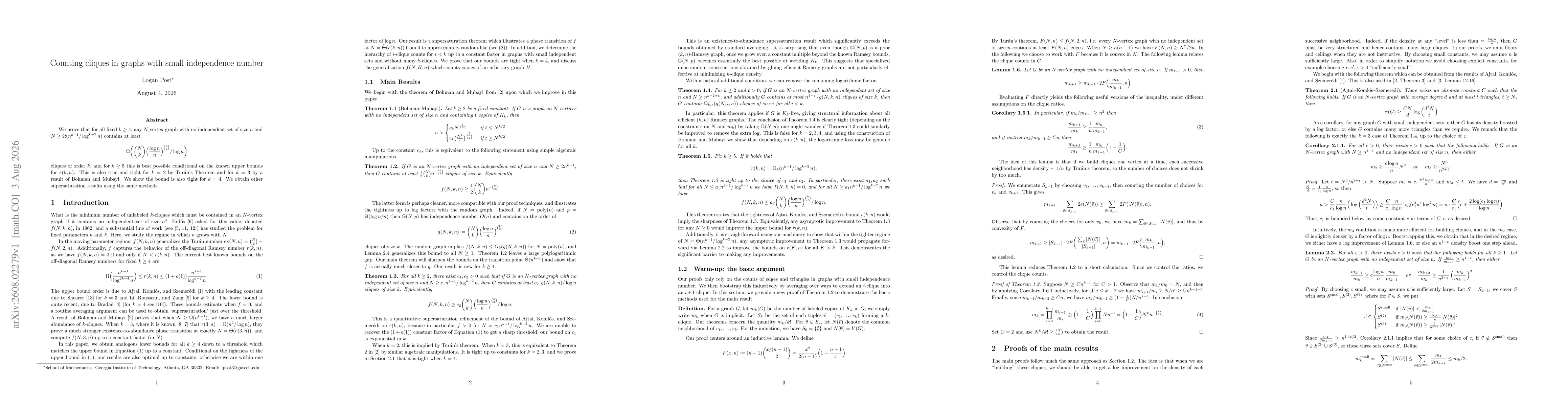 Thumbnail for Counting cliques in graphs with small independence number