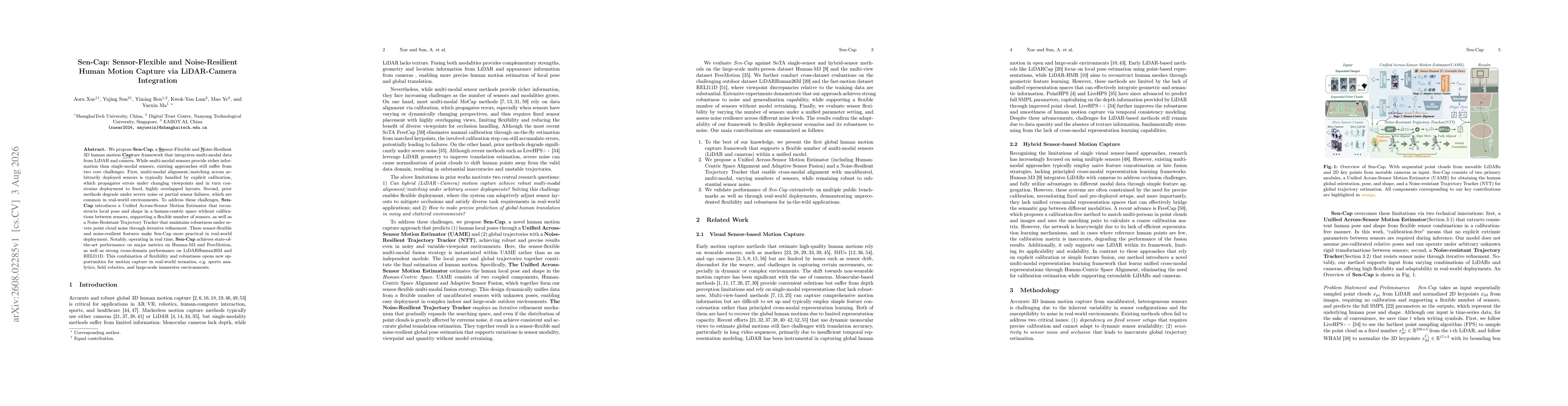Thumbnail for Sen-Cap: Sensor-Flexible and Noise-Resilient Human Motion Capture via LiDAR-Camera Integration