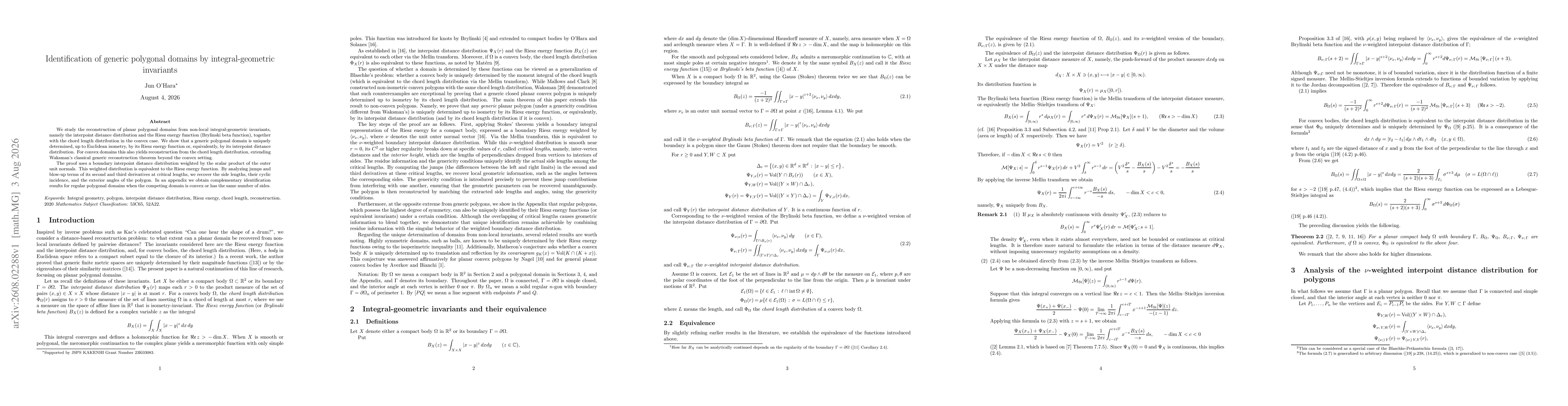 Thumbnail for Identification of generic polygonal domains by integral-geometric invariants
