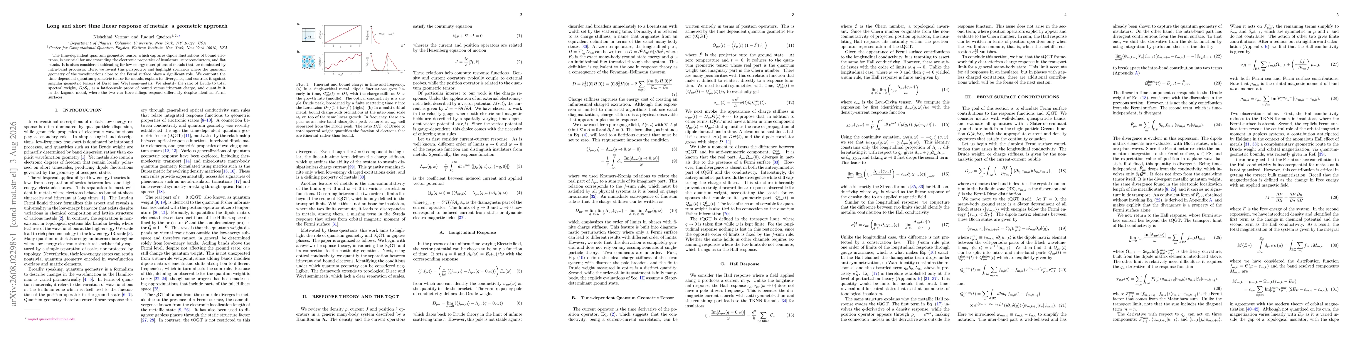 Thumbnail for Long and short time linear response of metals: a geometric approach