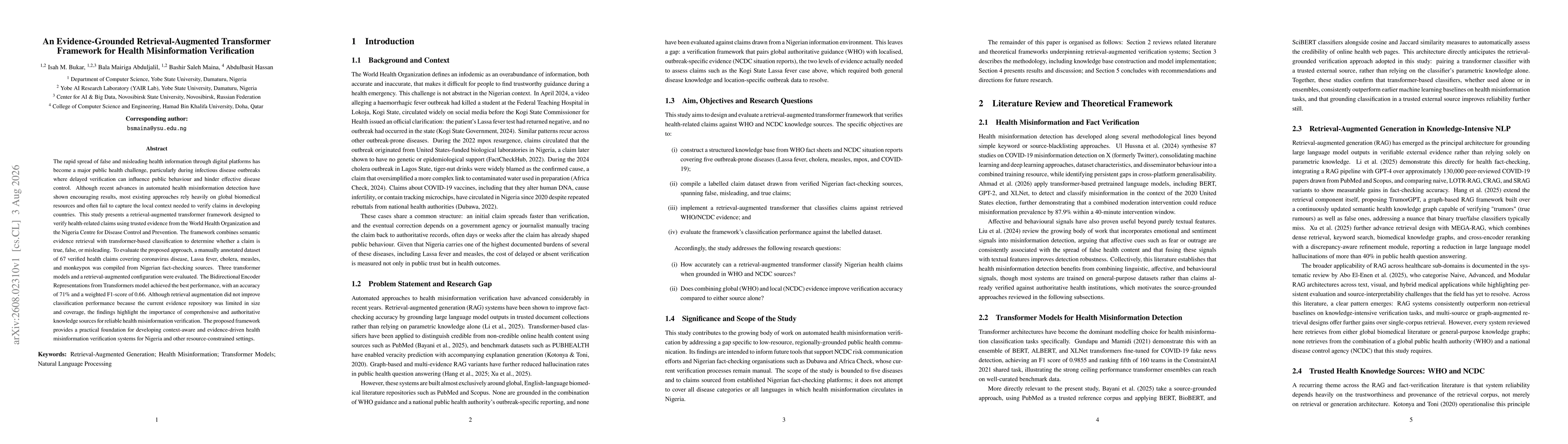 Thumbnail for An Evidence-Grounded Retrieval-Augmented Transformer Framework for Health Misinformation Verification