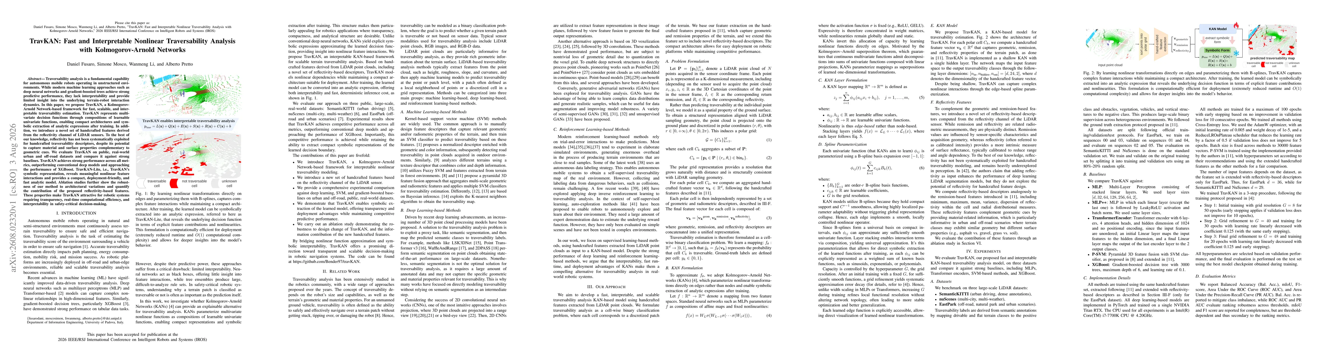 Thumbnail for TravKAN: Fast and Interpretable Nonlinear Traversability Analysis with Kolmogorov-Arnold Networks