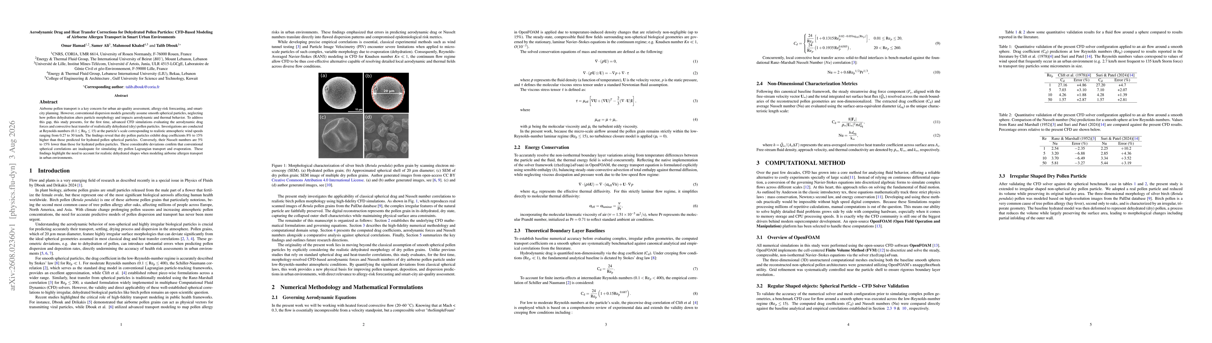 Thumbnail for Aerodynamic Drag and Heat Transfer Corrections for Dehydrated Pollen Particles: CFD-Based Modeling of Airborne Allergen Transport in Smart Urban Environments