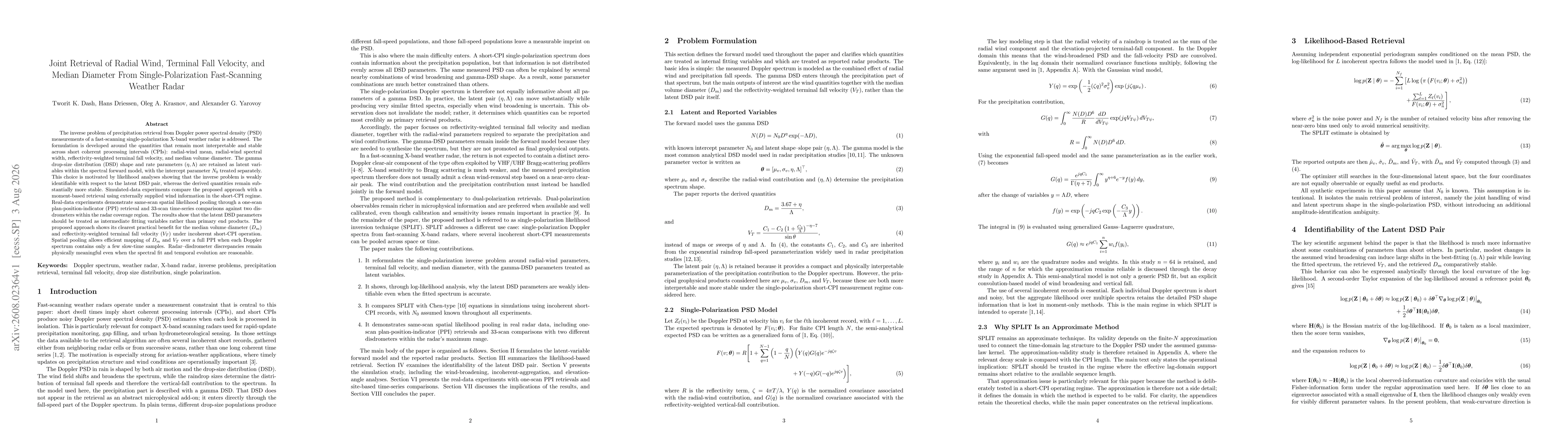Thumbnail for Joint Retrieval of Radial Wind, Terminal Fall Velocity, and Median Diameter From Single-Polarization Fast-Scanning Weather Radar
