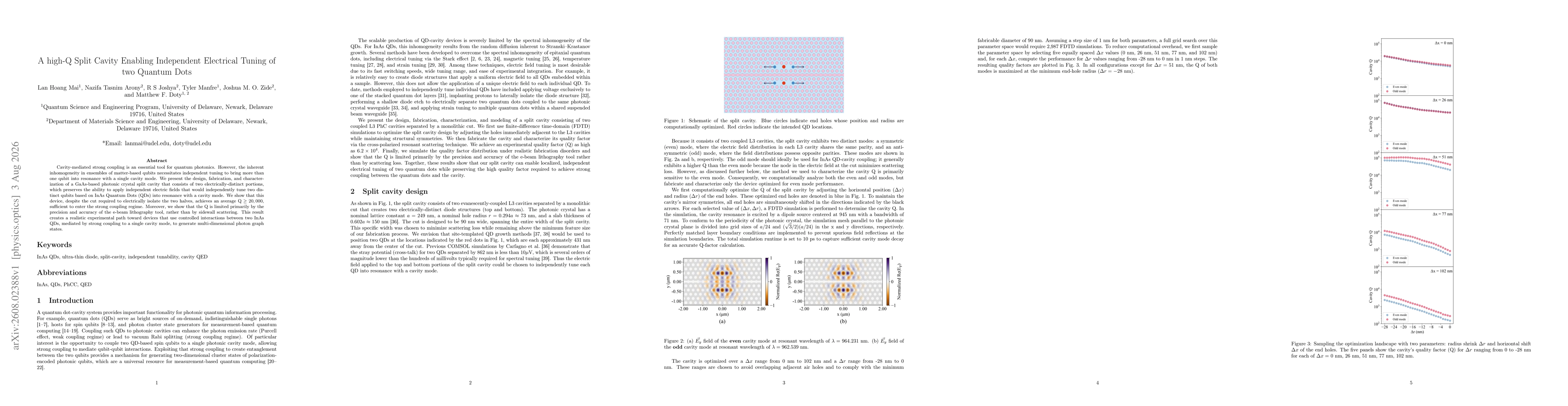 Thumbnail for A high-Q Split Cavity Enabling Independent Electrical Tuning of two Quantum Dots