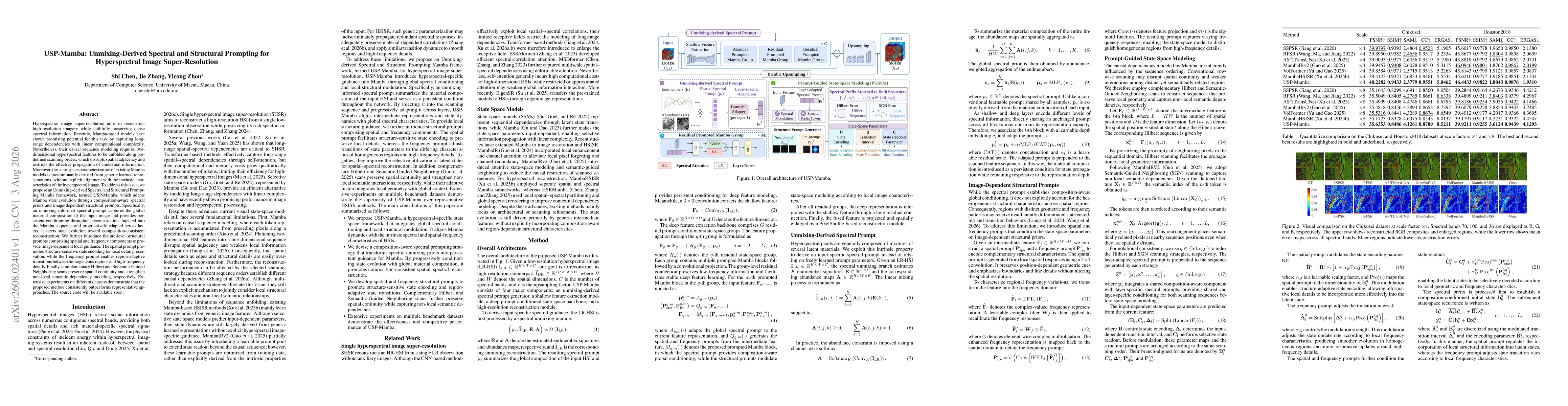 Thumbnail for USP-Mamba: Unmixing-Derived Spectral and Structural Prompting for Hyperspectral Image Super-Resolution