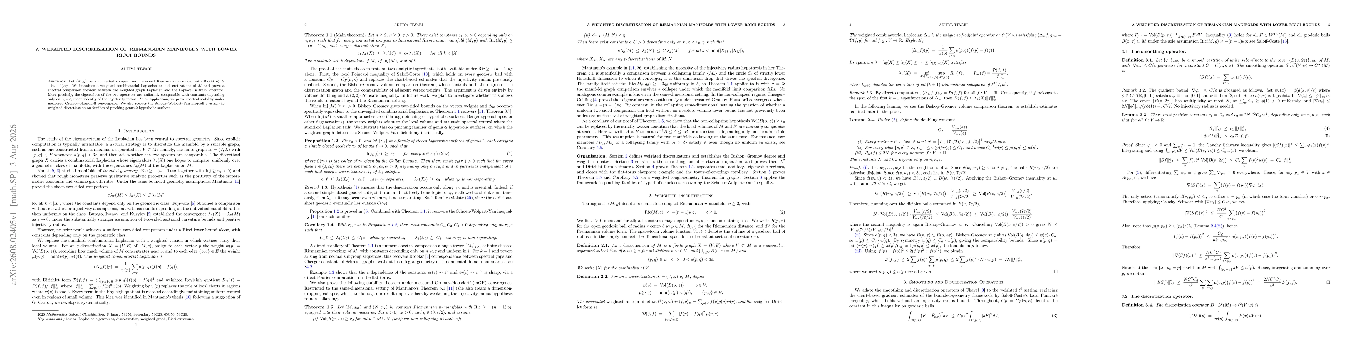 Thumbnail for A Weighted Discretization of Riemannian Manifolds with Lower Ricci Bounds