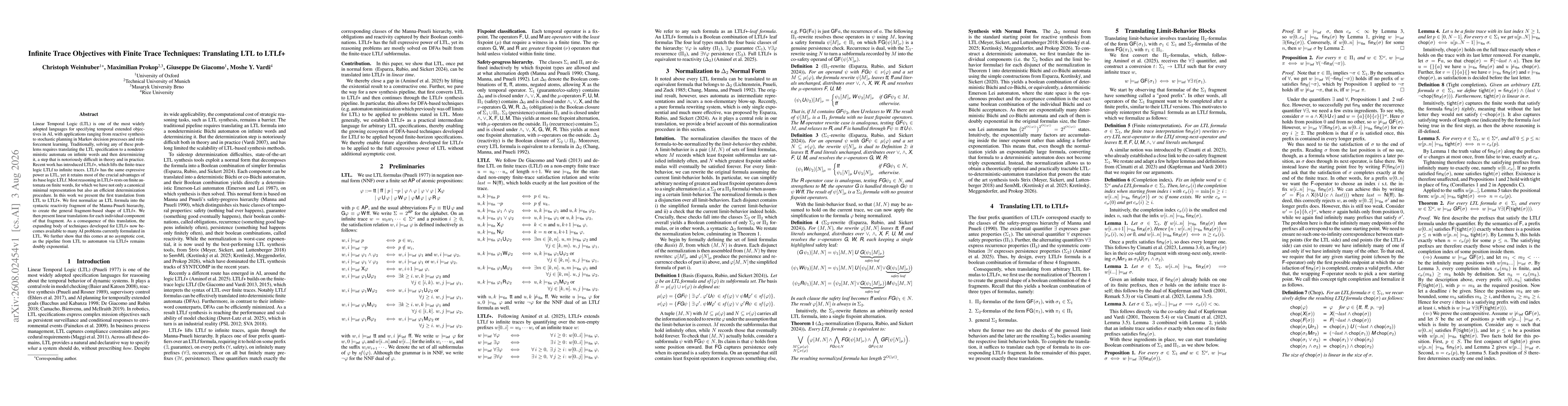 Thumbnail for Infinite Trace Objectives with Finite Trace Techniques: Translating LTL to LTLf+