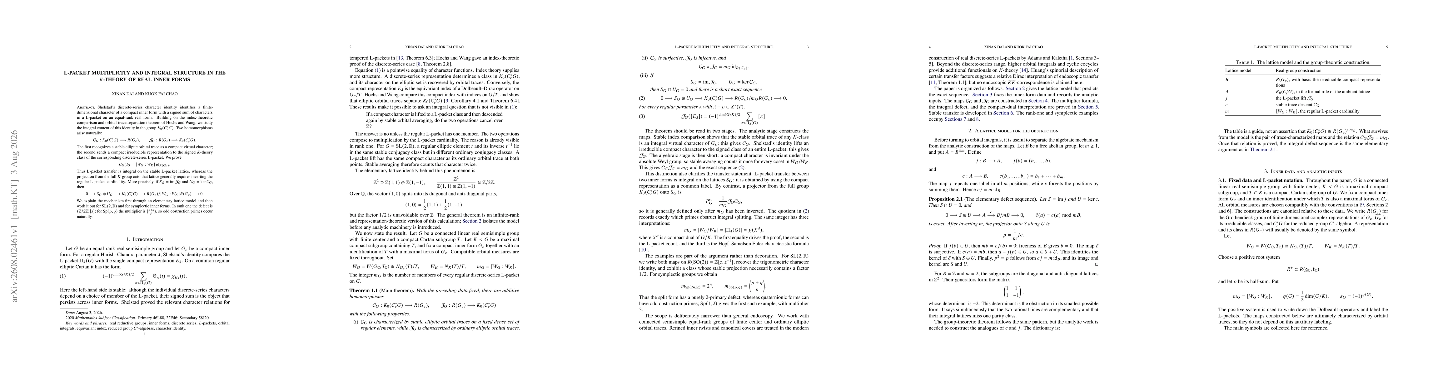 Thumbnail for L-packet multiplicity and integral structure in the K-theory of real inner forms
