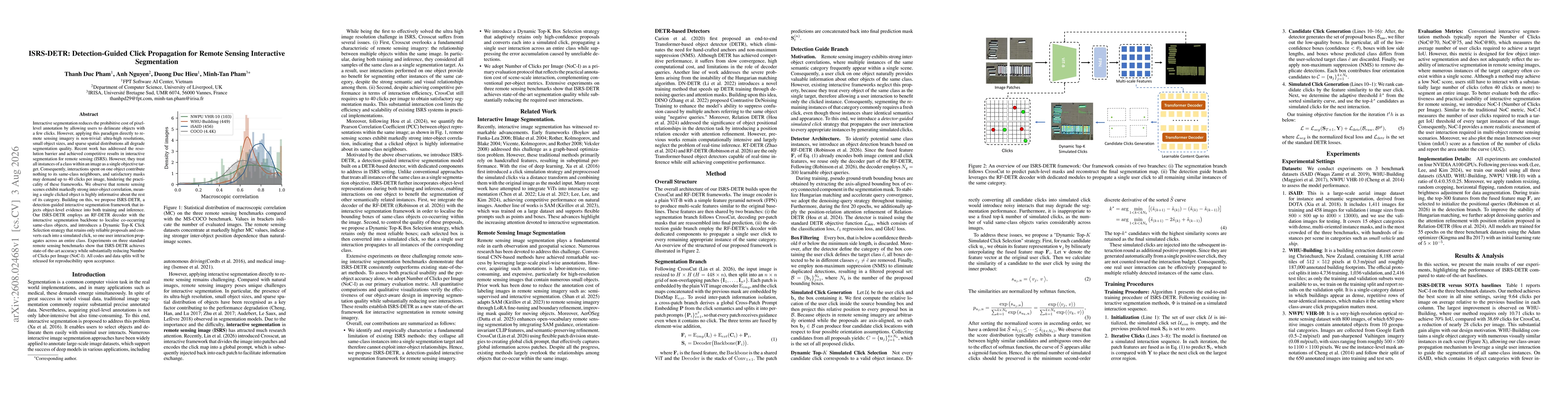 Thumbnail for ISRS-DETR: Detection-Guided Click Propagation for Remote Sensing Interactive Segmentation
