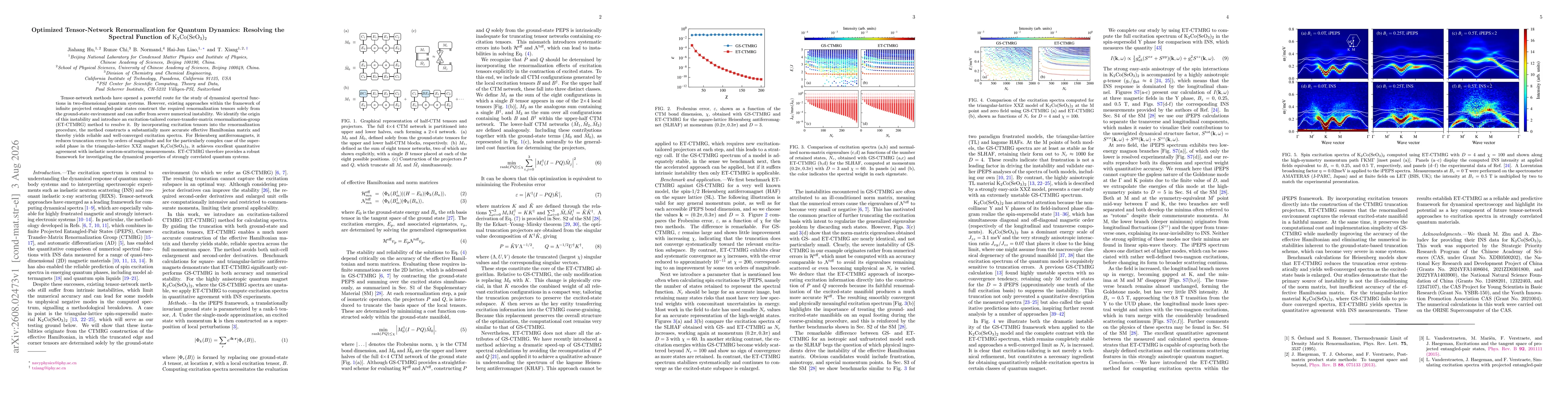 Thumbnail for Optimized Tensor-Network Renormalization for Quantum Dynamics: Resolving the Spectral Function of $\mathrm{K_2Co(SeO_3)_2}$
