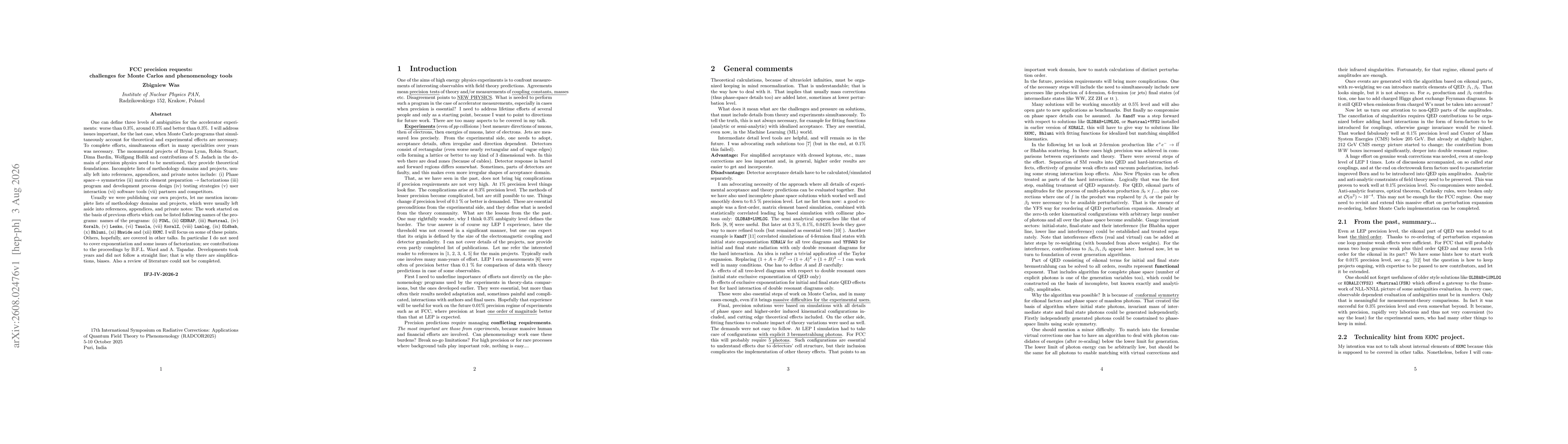 Thumbnail for FCC precision requests: challenges for Monte Carlos and phenomenology tools