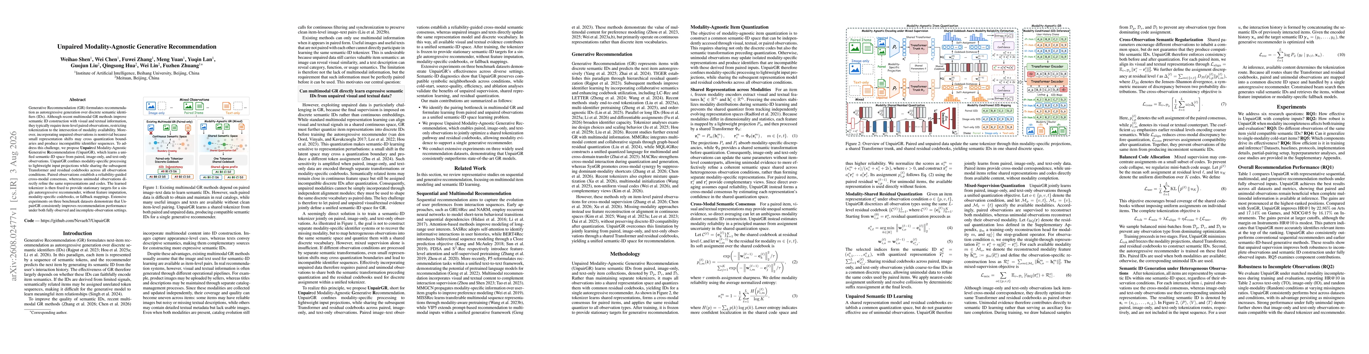 Thumbnail for Unpaired Modality-Agnostic Generative Recommendation