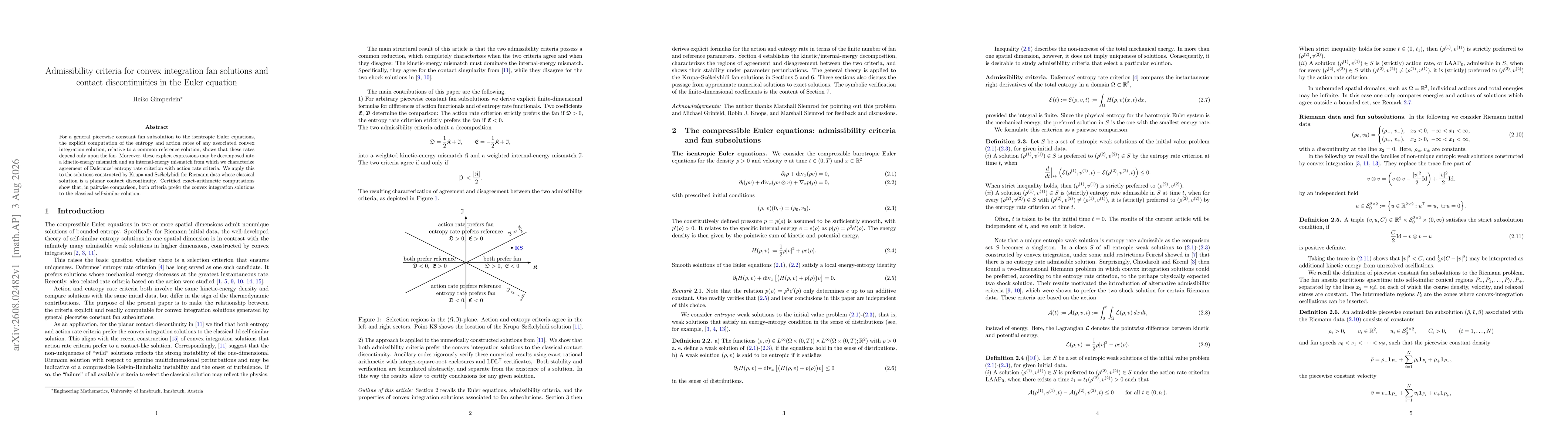 Thumbnail for Admissibility criteria for convex integration fan solutions and contact discontinuities in the Euler equation