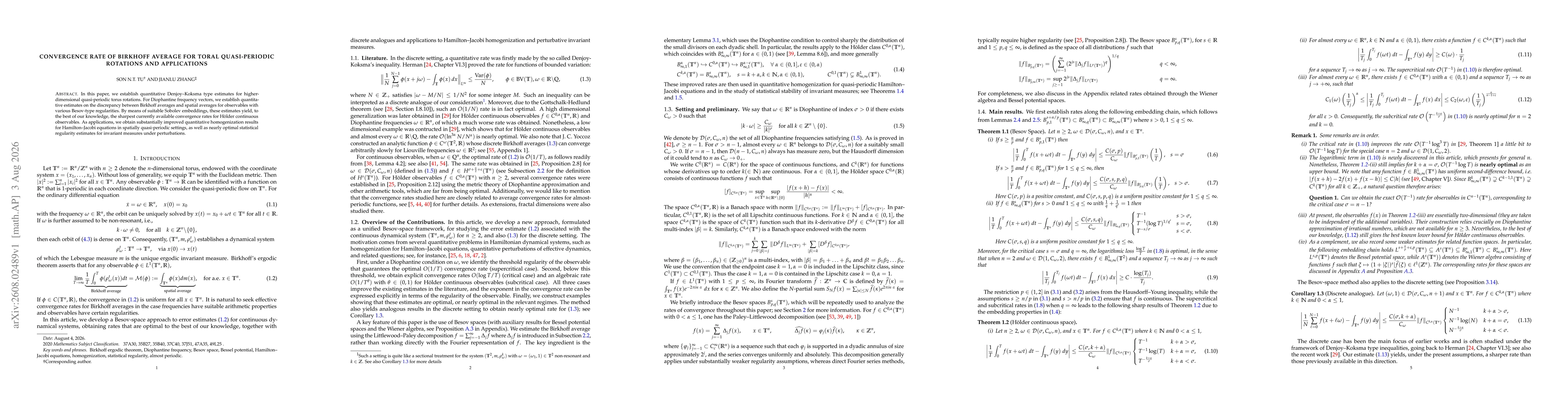 Thumbnail for Convergence Rate of Birkhoff Average for Toral Quasi-Periodic Rotations and Applications