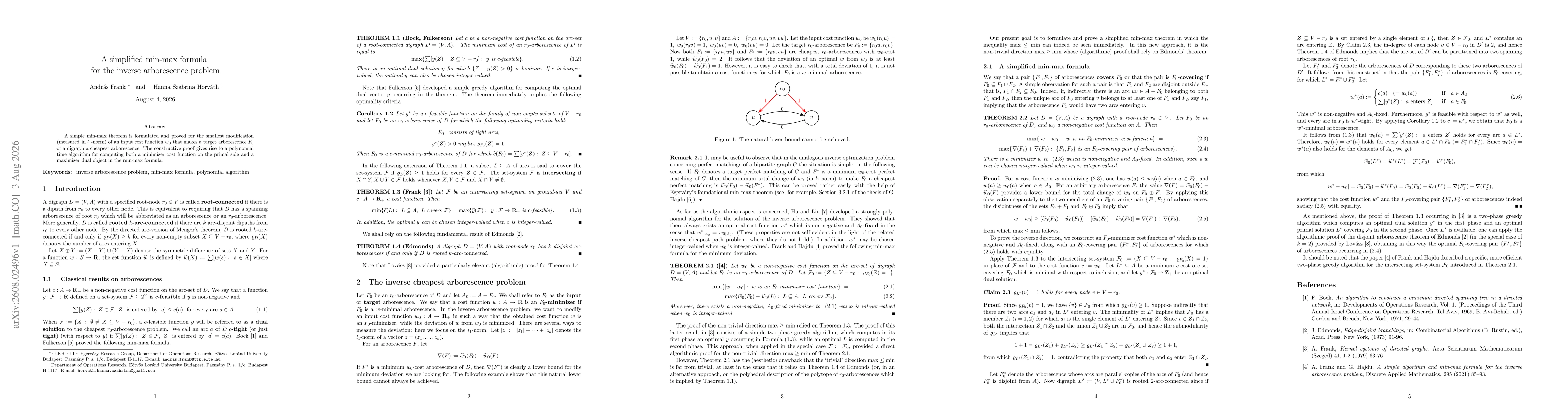 Thumbnail for A simplified min-max formula for the inverse arborescence problem